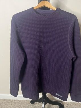 NOBULL Men's Deep Plum Quilted Waffle Knit Crewneck Pullover Sweatshirt Sz M‎